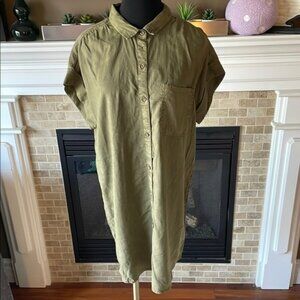 Cloth Stone Olive Green Button-Up Shirt Dress size M